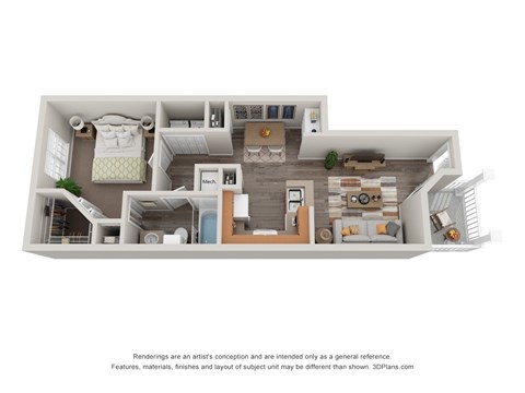 Floor plan for 1 bed, 1 bath, 845 sqft